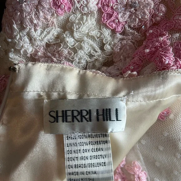 Sherri Hill Pink and Cream Floral Embroidered Lace Embellished Dress - Picture 16 of 16